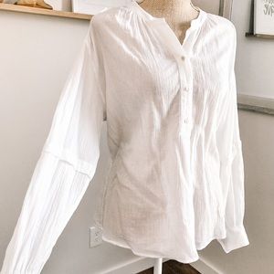 Vince White Crinkle Cotton Blouse